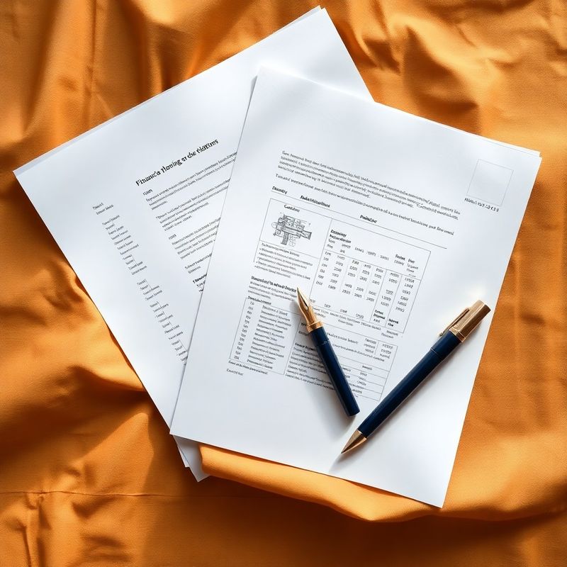 Compoziție editorială de planificare financiară: documente, stilou albastru cerneală și detaliu de plan arhitectural