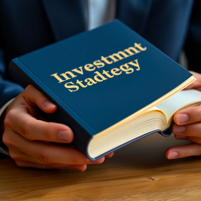 Prim-plan cu mâini răsfoind o carte de strategie de investiții cu copertă albastră cerneală
